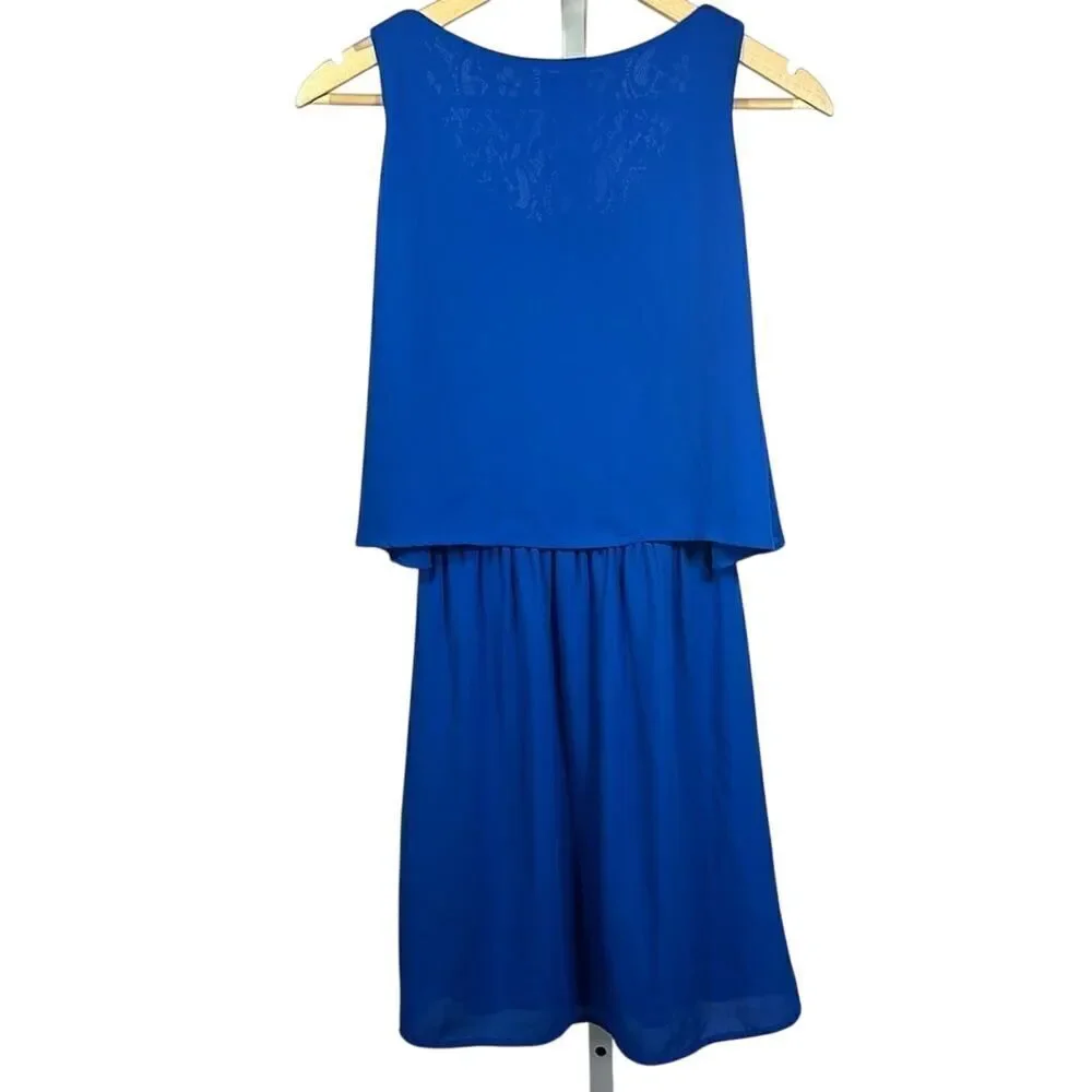 CUSP NEIMAN MARCUS Women's Tiered Overlay Sleeveless Mini Dress Blue Size Small